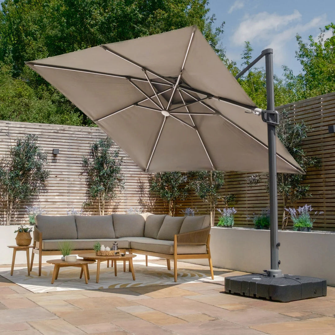 Apollo LED 3m x 3m Square Rotating Cantilever Parasol - With Base