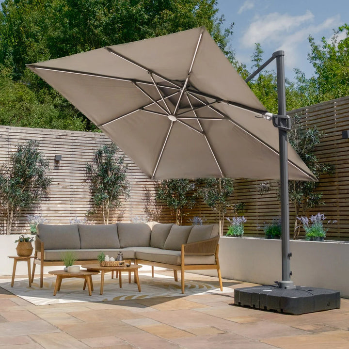 Apollo LED 3m x 3m Square Rotating Cantilever Parasol - With Base