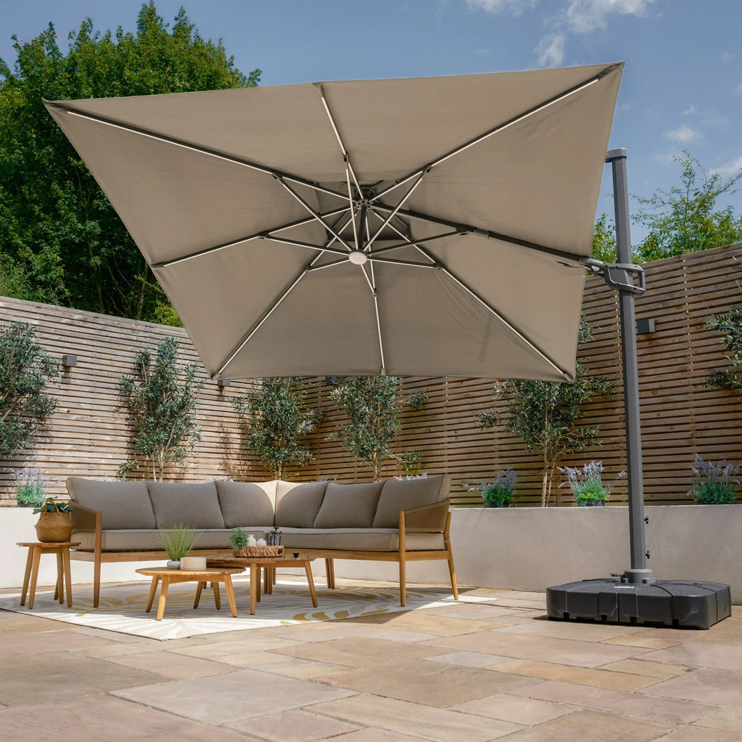 Apollo LED 3m x 3m Square Rotating Cantilever Parasol - With Base