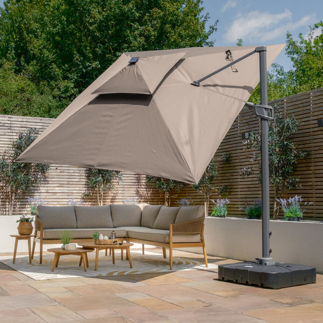 Apollo LED 3m x 3m Square Rotating Cantilever Parasol - With Base
