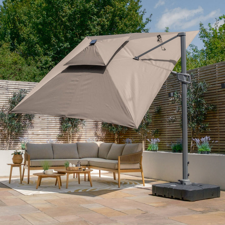 Apollo LED 3m x 3m Square Rotating Cantilever Parasol - With Base