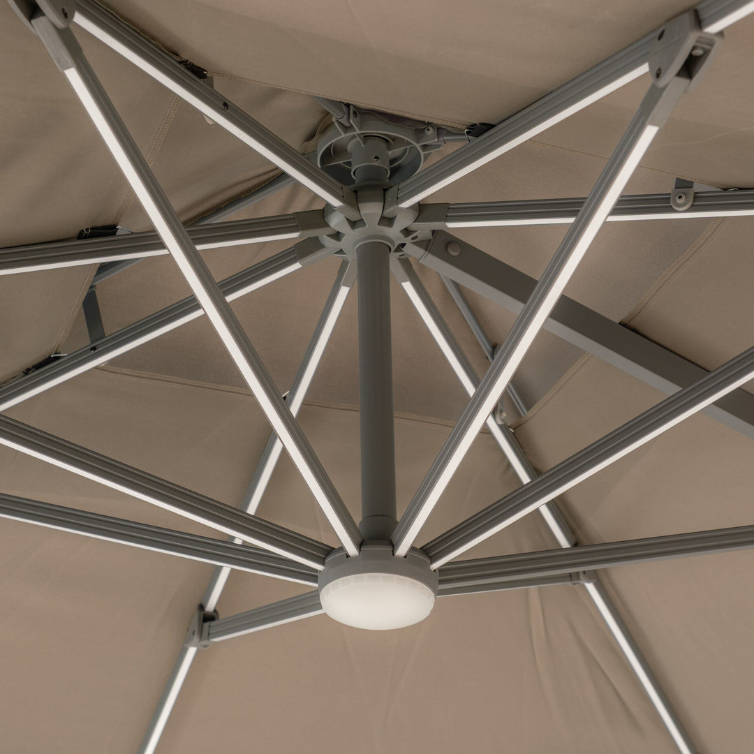 Apollo LED 3m x 3m Square Rotating Cantilever Parasol - With Base