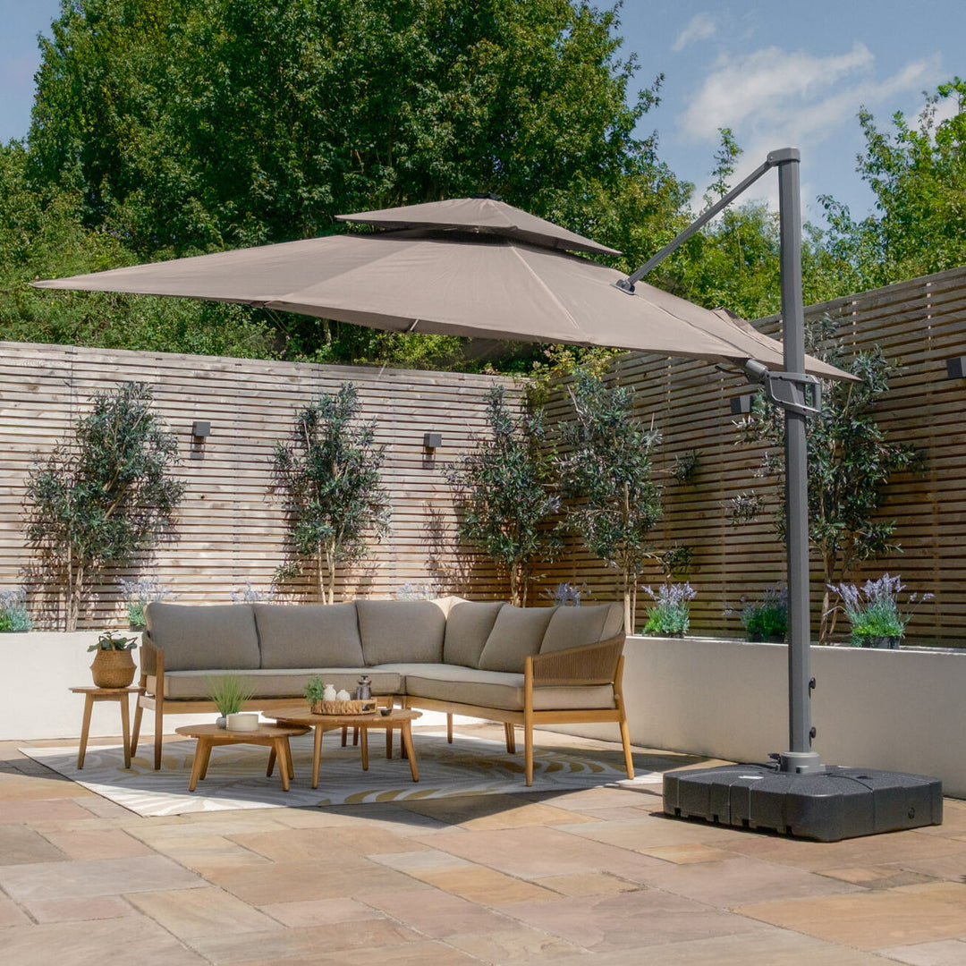 Apollo LED 3m x 3m Square Rotating Cantilever Parasol - With Base