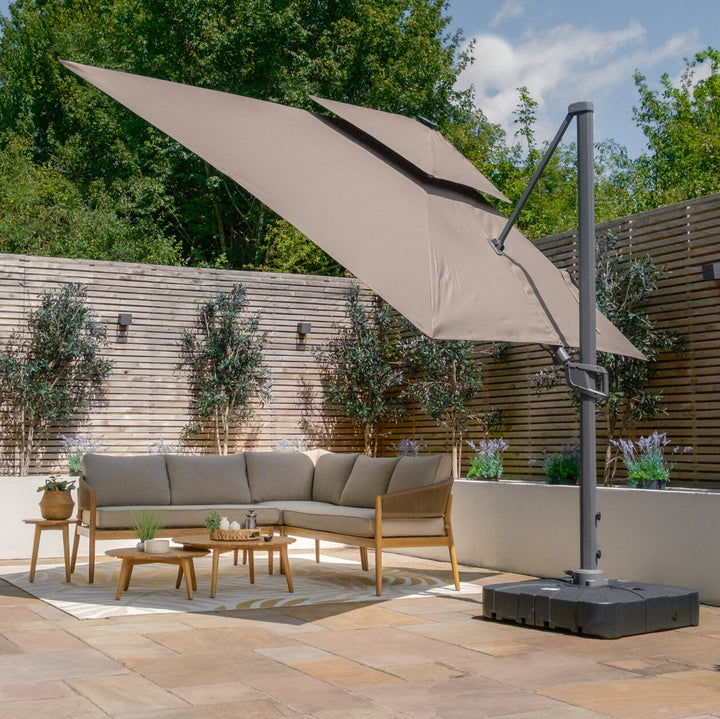Apollo LED 3m x 3m Square Rotating Cantilever Parasol - With Base