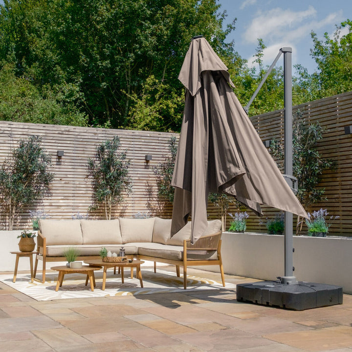 Apollo LED 3m x 3m Square Rotating Cantilever Parasol - With Base