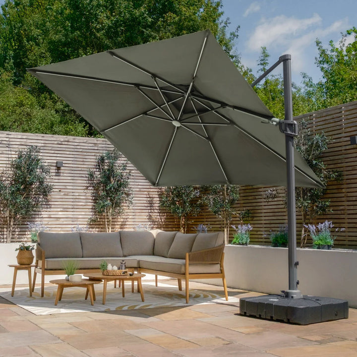 Apollo LED 3m x 3m Square Rotating Cantilever Parasol - With Base