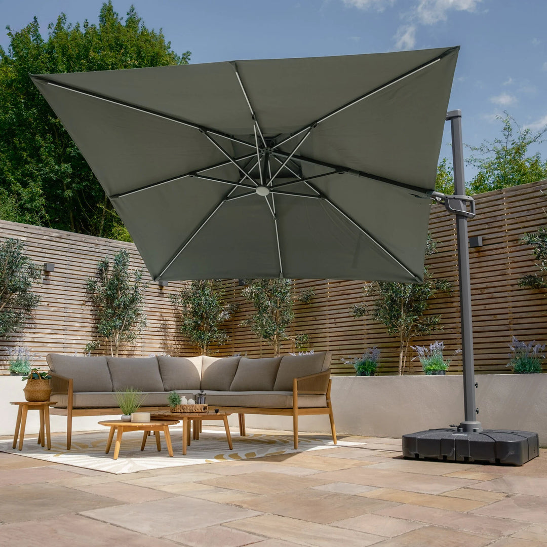 Apollo LED 3m x 3m Square Rotating Cantilever Parasol - With Base