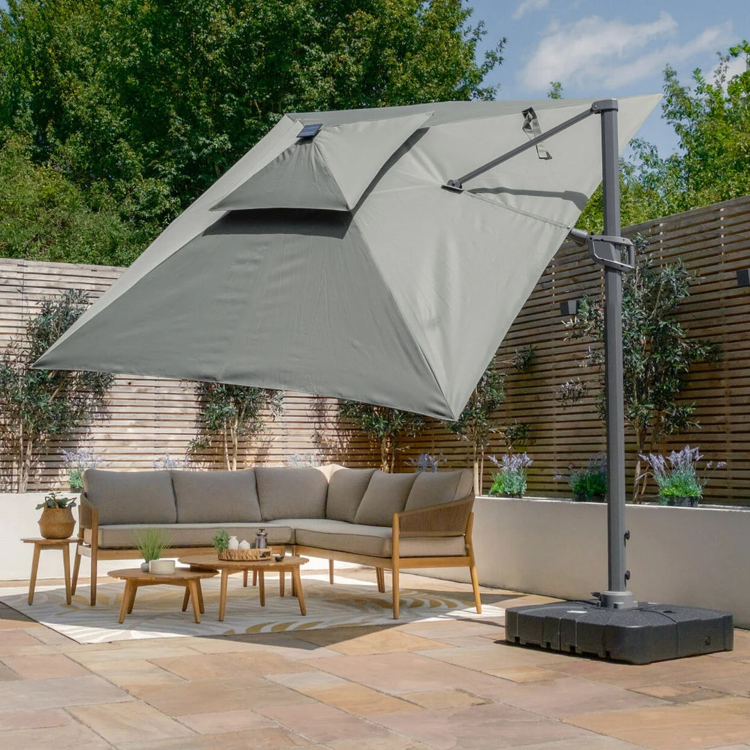 Apollo LED 3m x 3m Square Rotating Cantilever Parasol - With Base