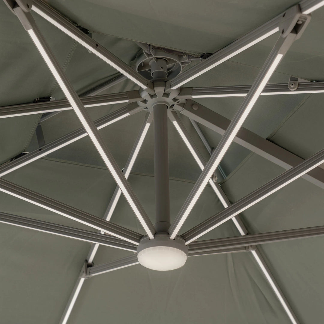 Apollo LED 3m x 3m Square Rotating Cantilever Parasol - With Base
