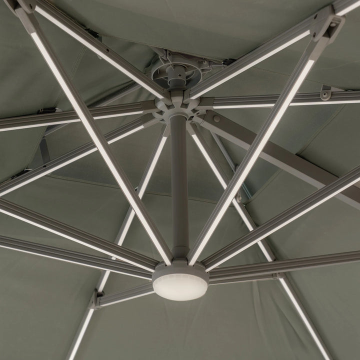 Apollo LED 3m x 3m Square Rotating Cantilever Parasol - With Base