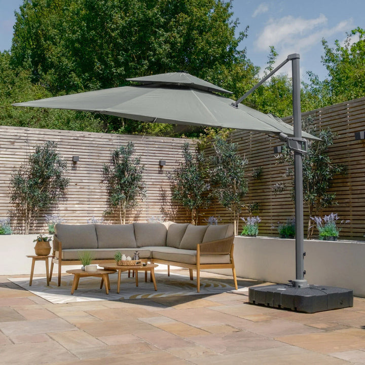 Apollo LED 3m x 3m Square Rotating Cantilever Parasol - With Base