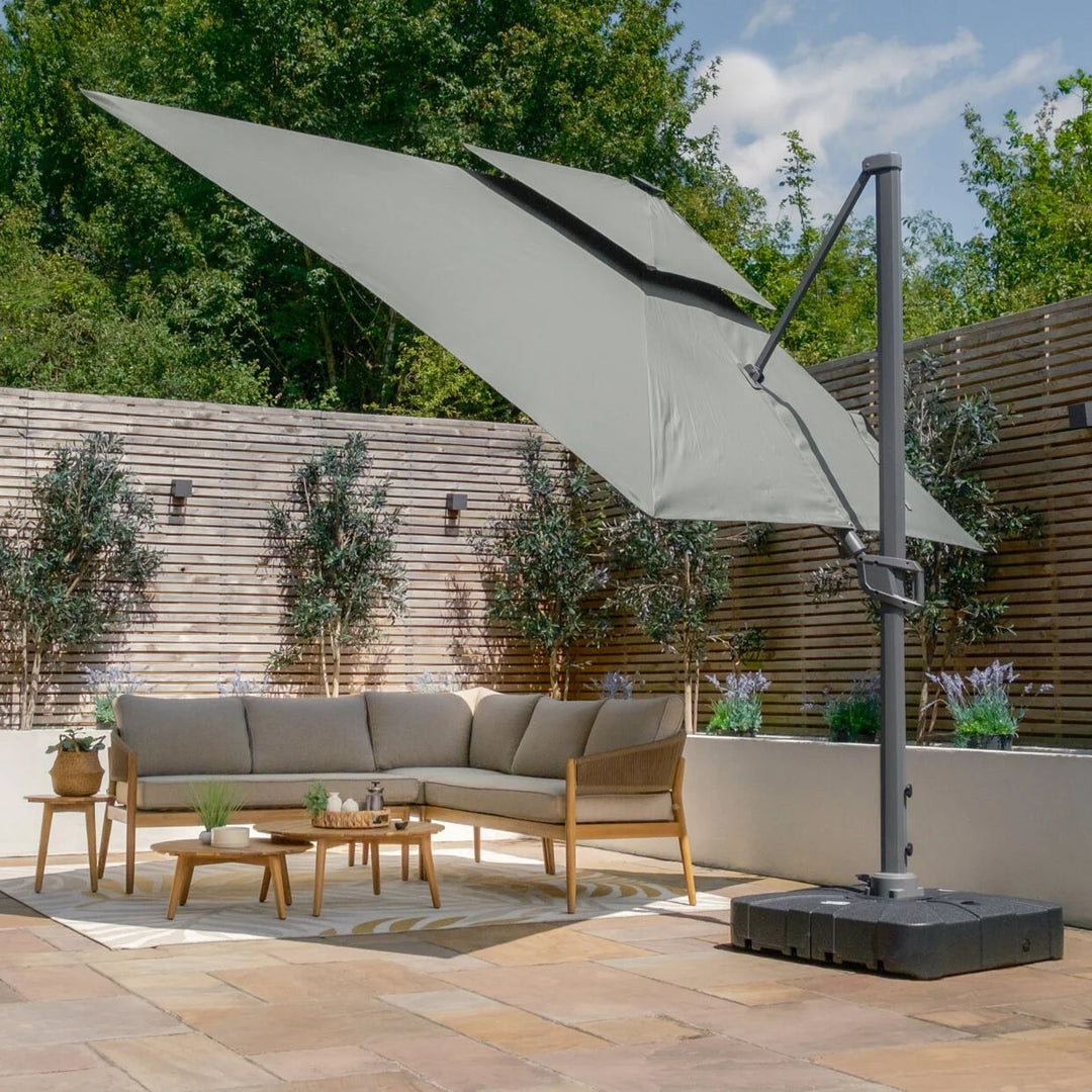 Apollo LED 3m x 3m Square Rotating Cantilever Parasol - With Base