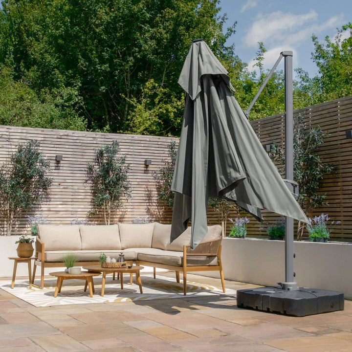 Apollo LED 3m x 3m Square Rotating Cantilever Parasol - With Base