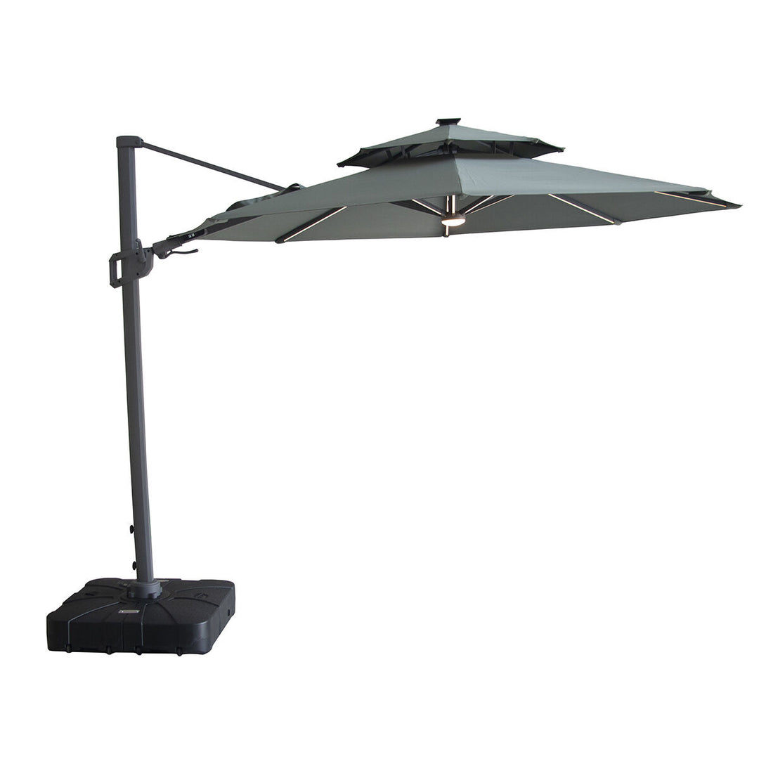 Apollo LED 3m Round Rotating Cantilever Parasol - With Base