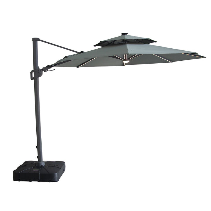 Apollo LED 3m Round Rotating Cantilever Parasol - With Base