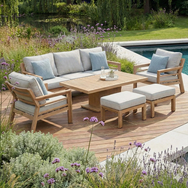 New York 3 Seat Sofa Set with Rising Table & Stools