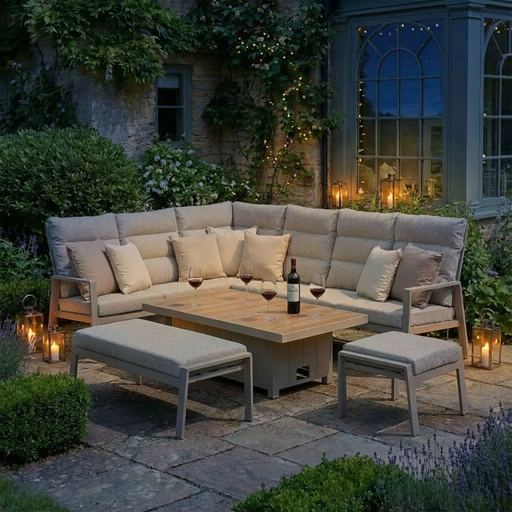 Valencia High Back Reclining Rectangular Corner Dining Set with Rising Table