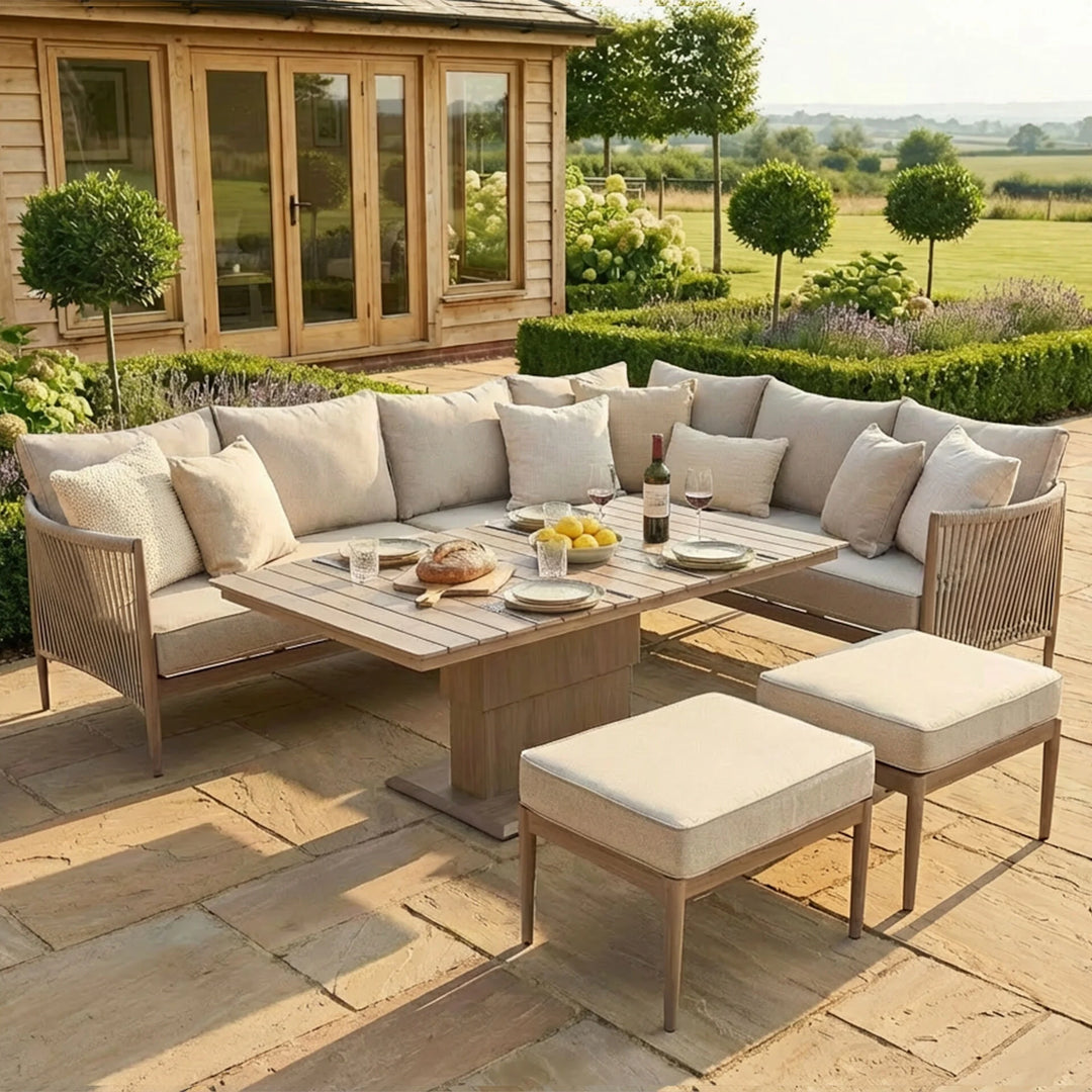 Havana Large Corner Dining Set With Rectangular Rising Table - Natural Linen