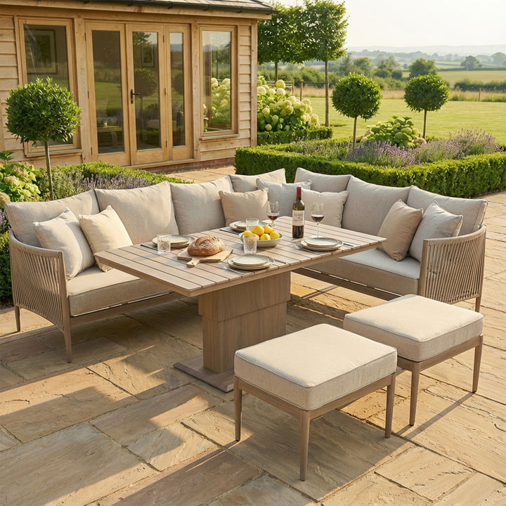 Havana Large Corner Dining Set With Rectangular Rising Table - Natural Linen