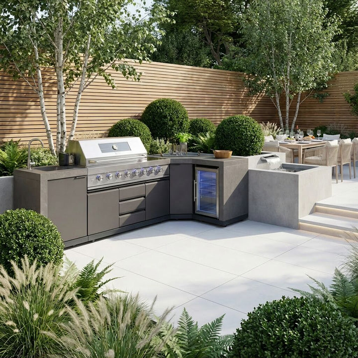 Maze Ember Outdoor Kitchen Corner Gas BBQ with Sink and Fridge