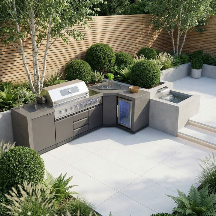 Maze Ember Outdoor Kitchen Corner Gas BBQ with Sink and Fridge