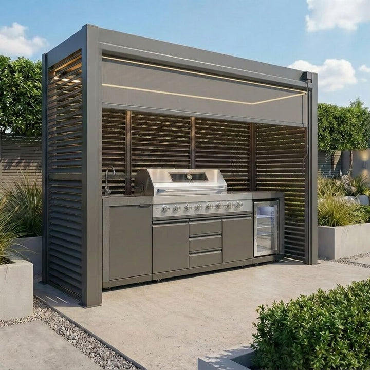 Como Free Standing BBQ Shelter With LED Lights & Back Panels