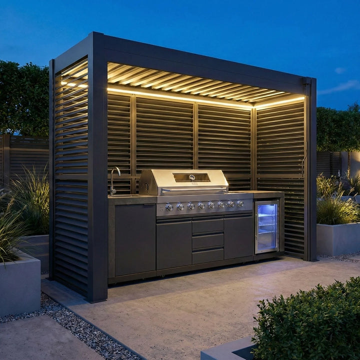 Como Free Standing BBQ Shelter With LED Lights & Back Panels