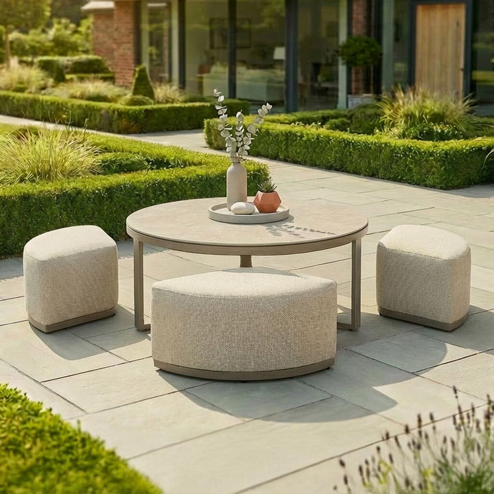 Ibiza Round Coffee Table With 3 Footstools