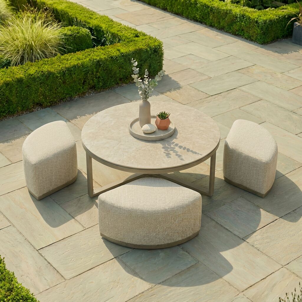 Ibiza Round Coffee Table With 3 Footstools