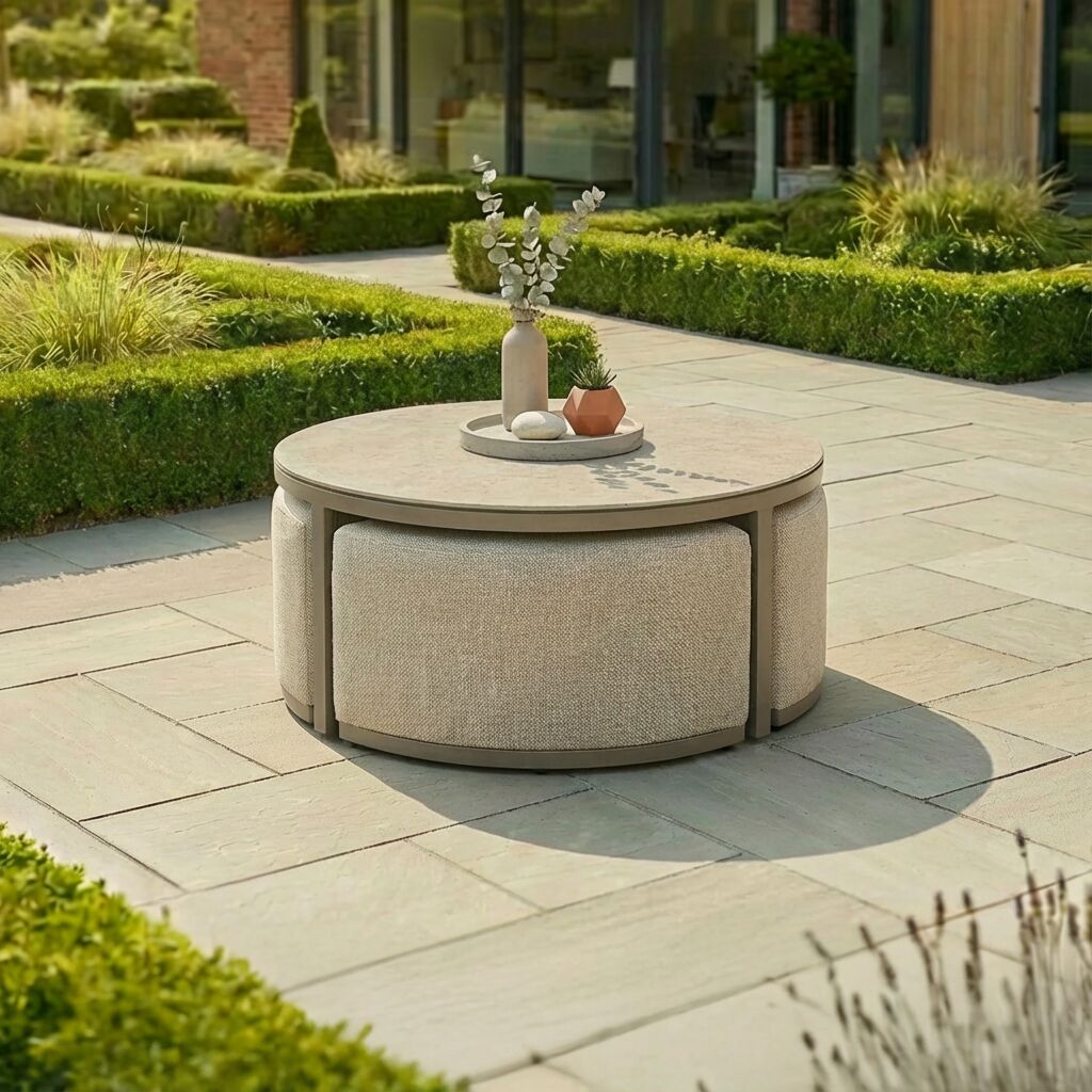 Ibiza Round Coffee Table With 3 Footstools