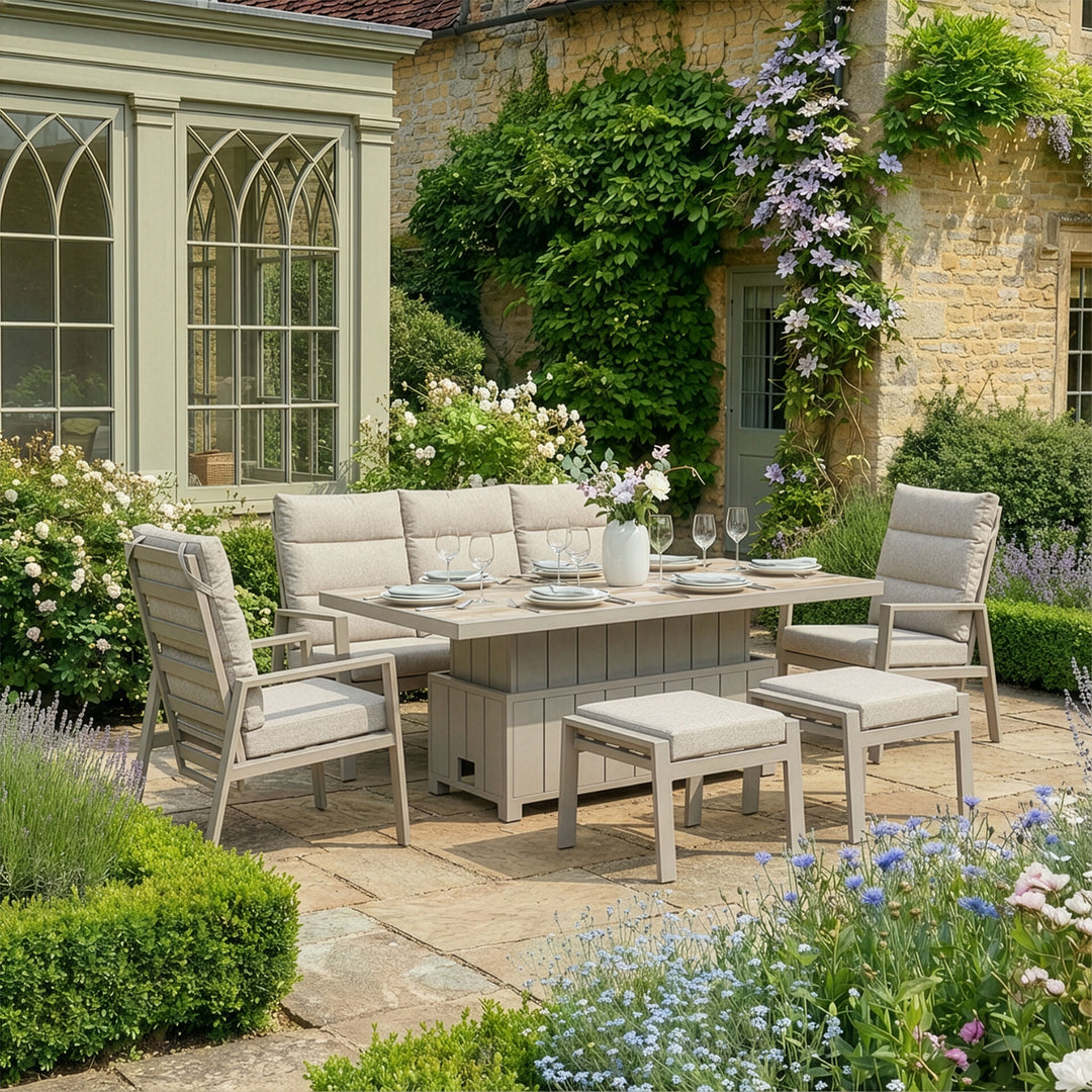 Valencia High Back Reclining 3 seat sofa dining set with rising table and stools