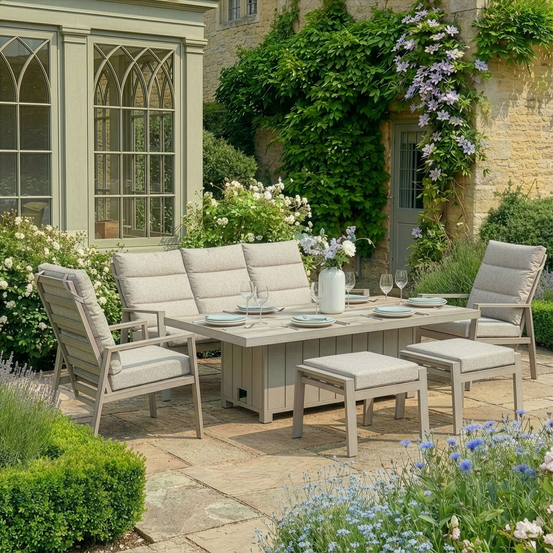 Valencia High Back Reclining 3 seat sofa dining set with rising table and stools
