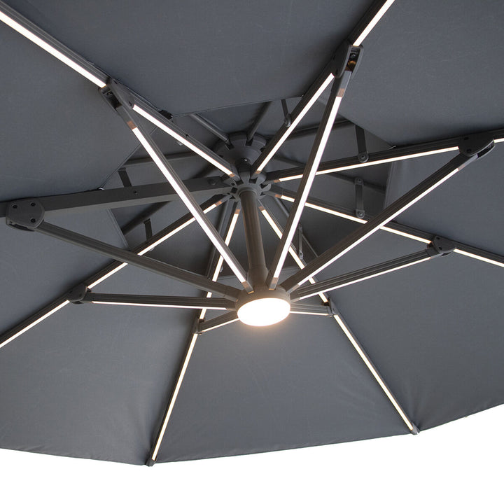 Apollo LED 3m Round Rotating Cantilever Parasol - With Base