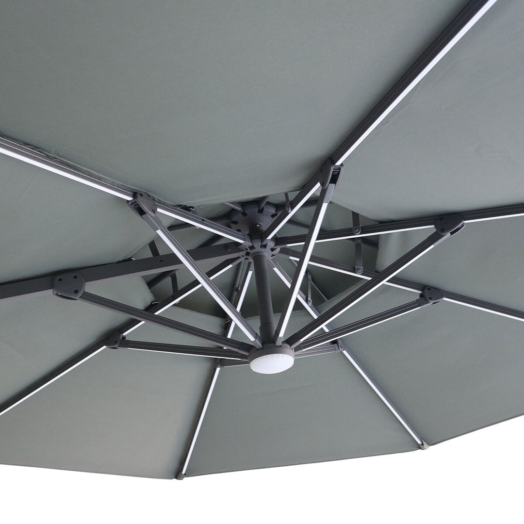 Apollo LED 3m Round Rotating Cantilever Parasol - With Base