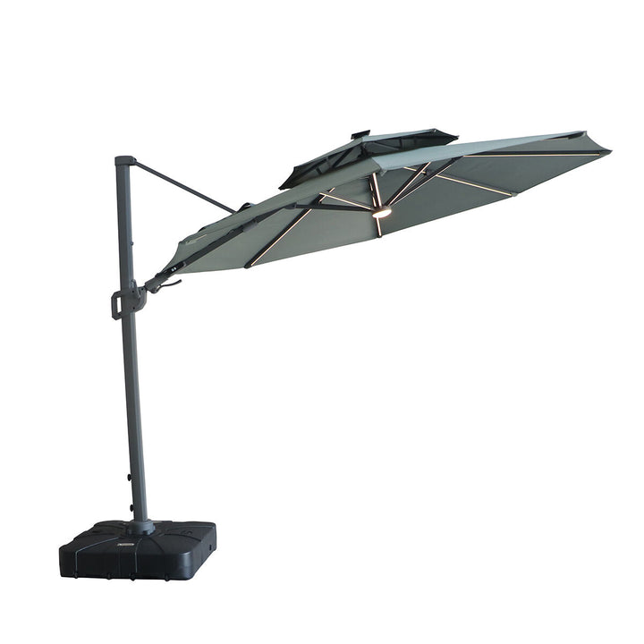 Apollo LED 3m Round Rotating Cantilever Parasol - With Base
