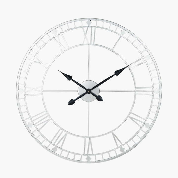 Antique Silver Metal Round Wall Clock Large