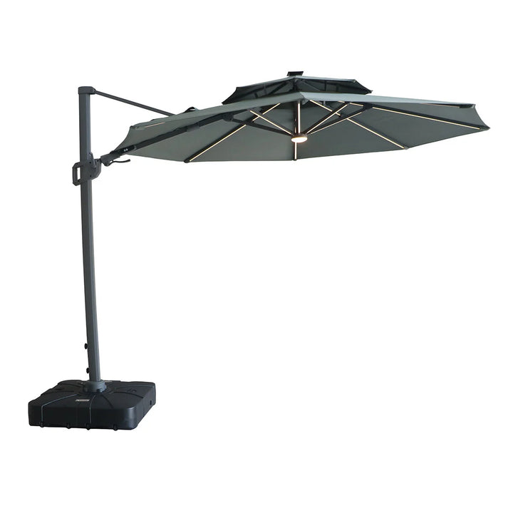 Apollo LED 3m Round Rotating Cantilever Parasol - With Base