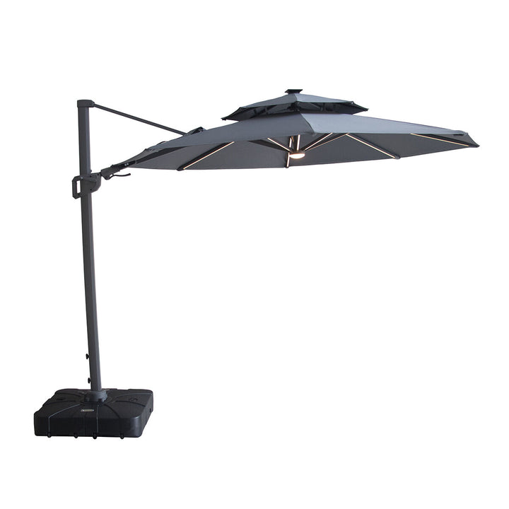 Apollo LED 3m Round Rotating Cantilever Parasol - With Base