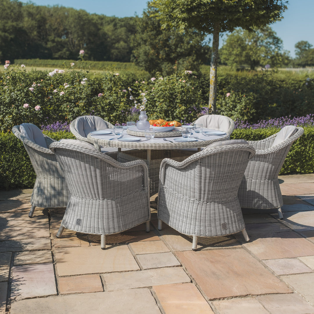 Oxford 6 Seat Round Dining Set with Heritage Chairs and Lazy Susan - Ceramic Top