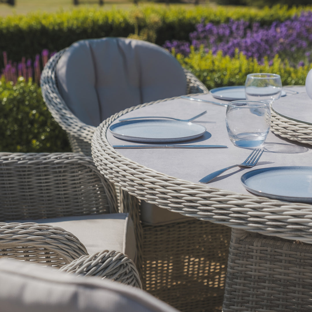 Oxford 6 Seat Round Dining Set with Heritage Chairs and Lazy Susan - Ceramic Top