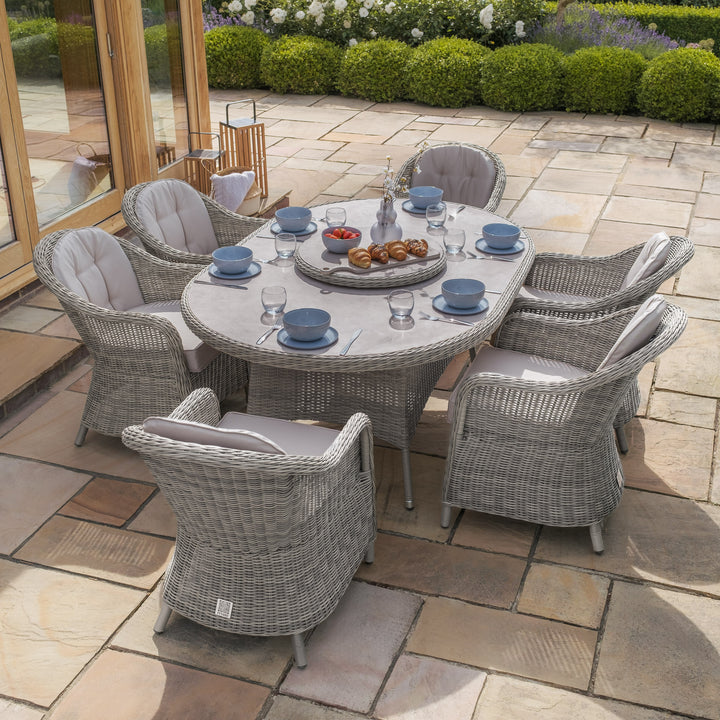 Oxford 6 Seat Oval Dining Set with 
Heritage Chairs and Lazy Susan - Ceramic Top
