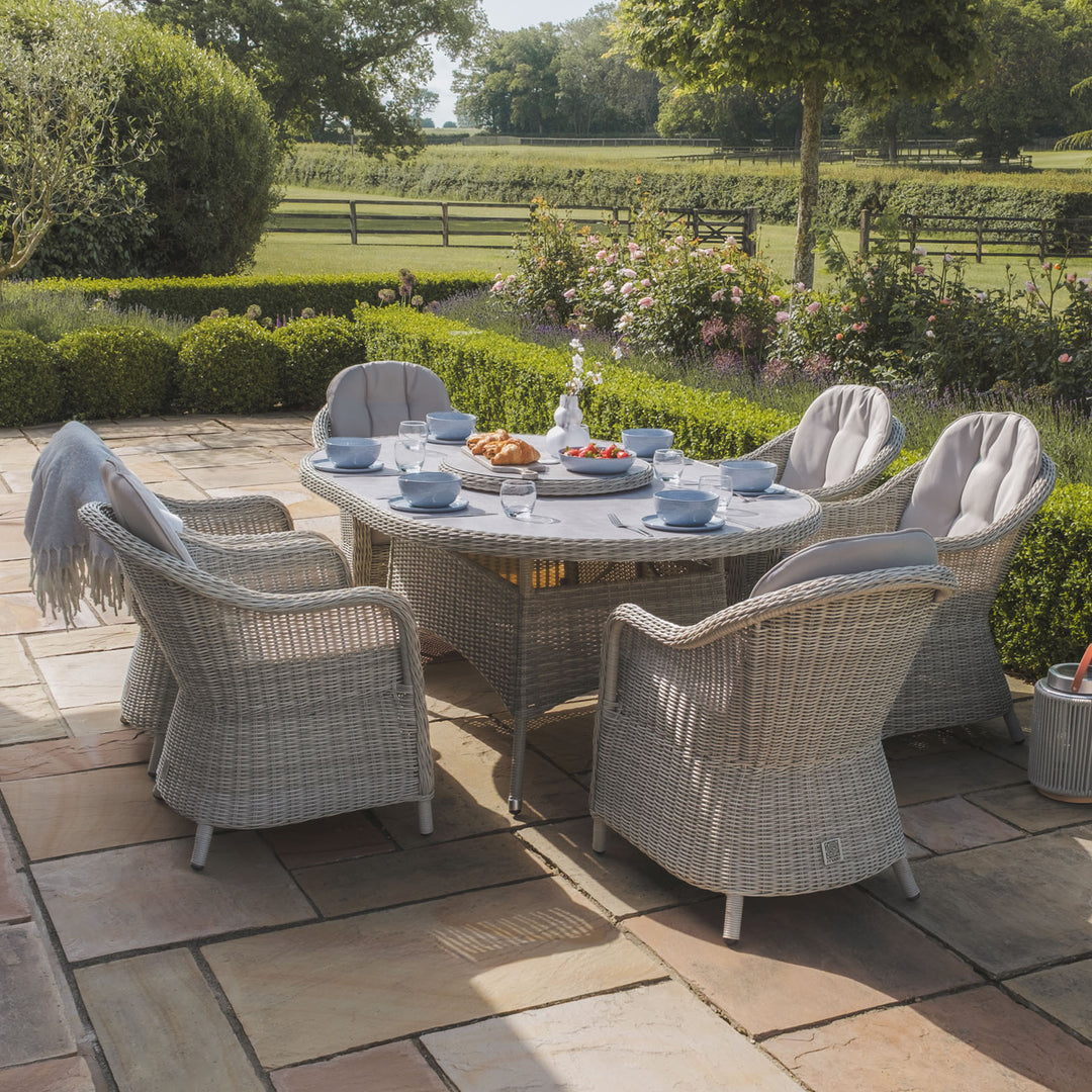 Oxford 6 Seat Oval Dining Set with 
Heritage Chairs and Lazy Susan - Ceramic Top