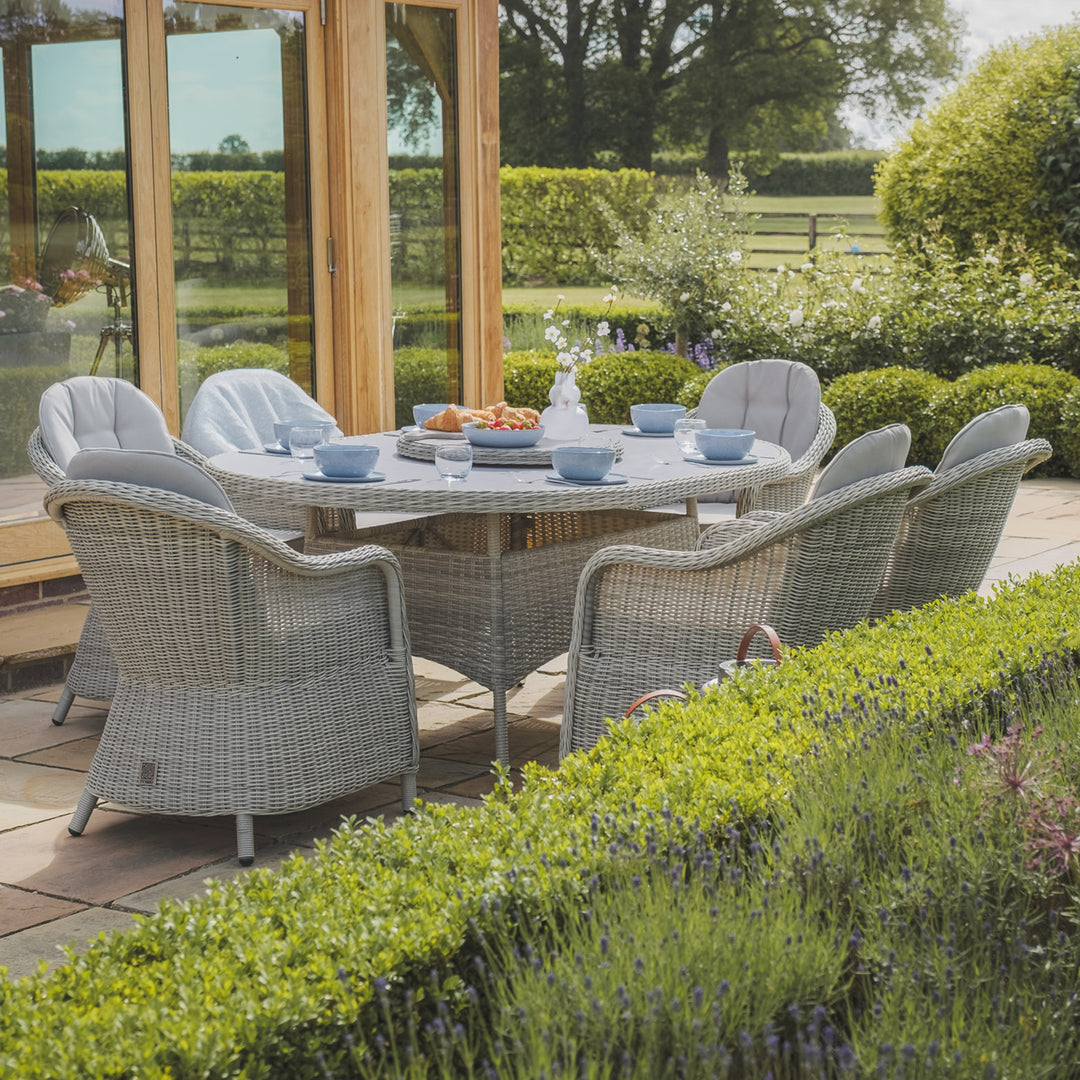 Oxford 6 Seat Oval Dining Set with 
Heritage Chairs and Lazy Susan - Ceramic Top