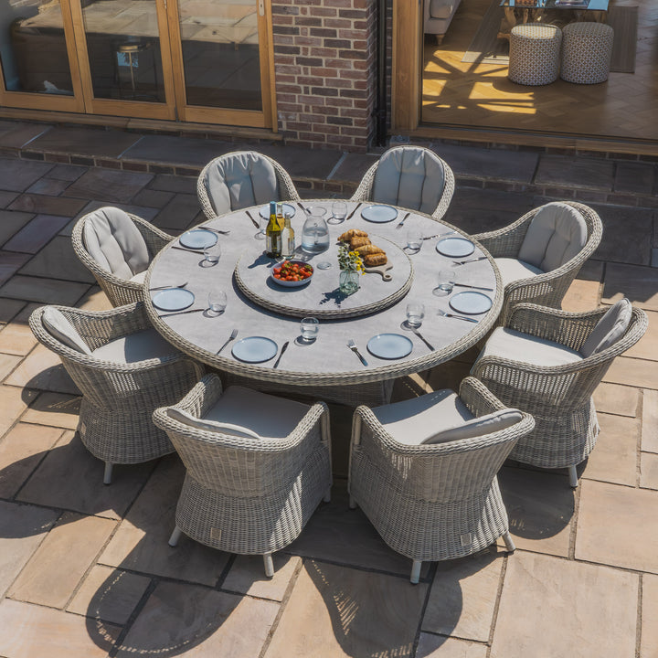 Oxford 8 Seat Round Dining Set with 
Heritage Chairs and Lazy Susan - Ceramic Top