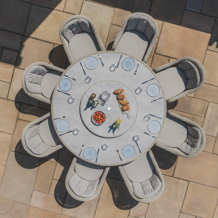 Oxford 8 Seat Round Dining Set with 
Heritage Chairs and Lazy Susan - Ceramic Top