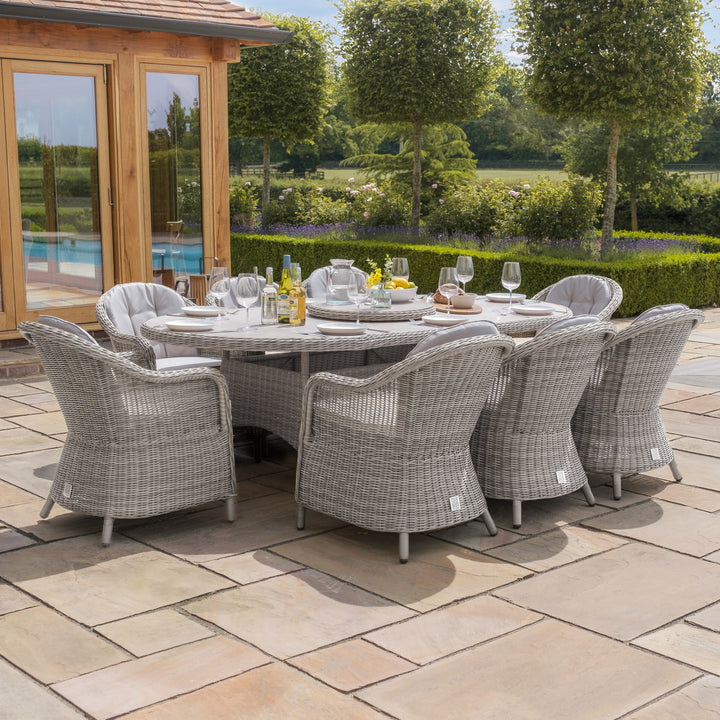 Oxford 8 Seat Oval Dining Set with Heritage Chairs and Lazy Susan - Ceramic Top