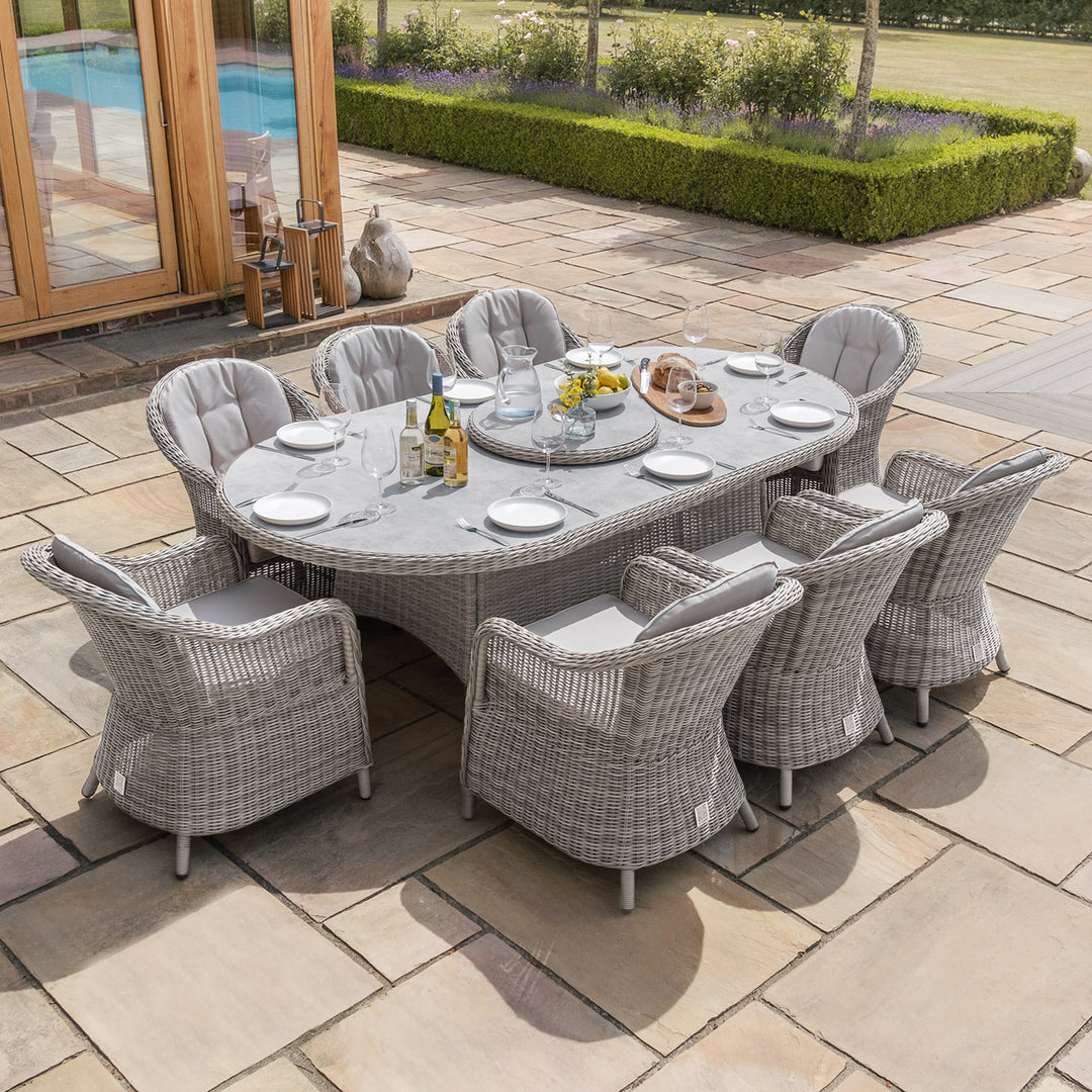 Oxford 8 Seat Oval Dining Set with Heritage Chairs and Lazy Susan - Ceramic Top