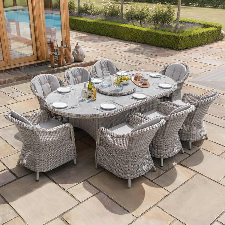 Oxford 8 Seat Oval Dining Set with Heritage Chairs and Lazy Susan - Ceramic Top
