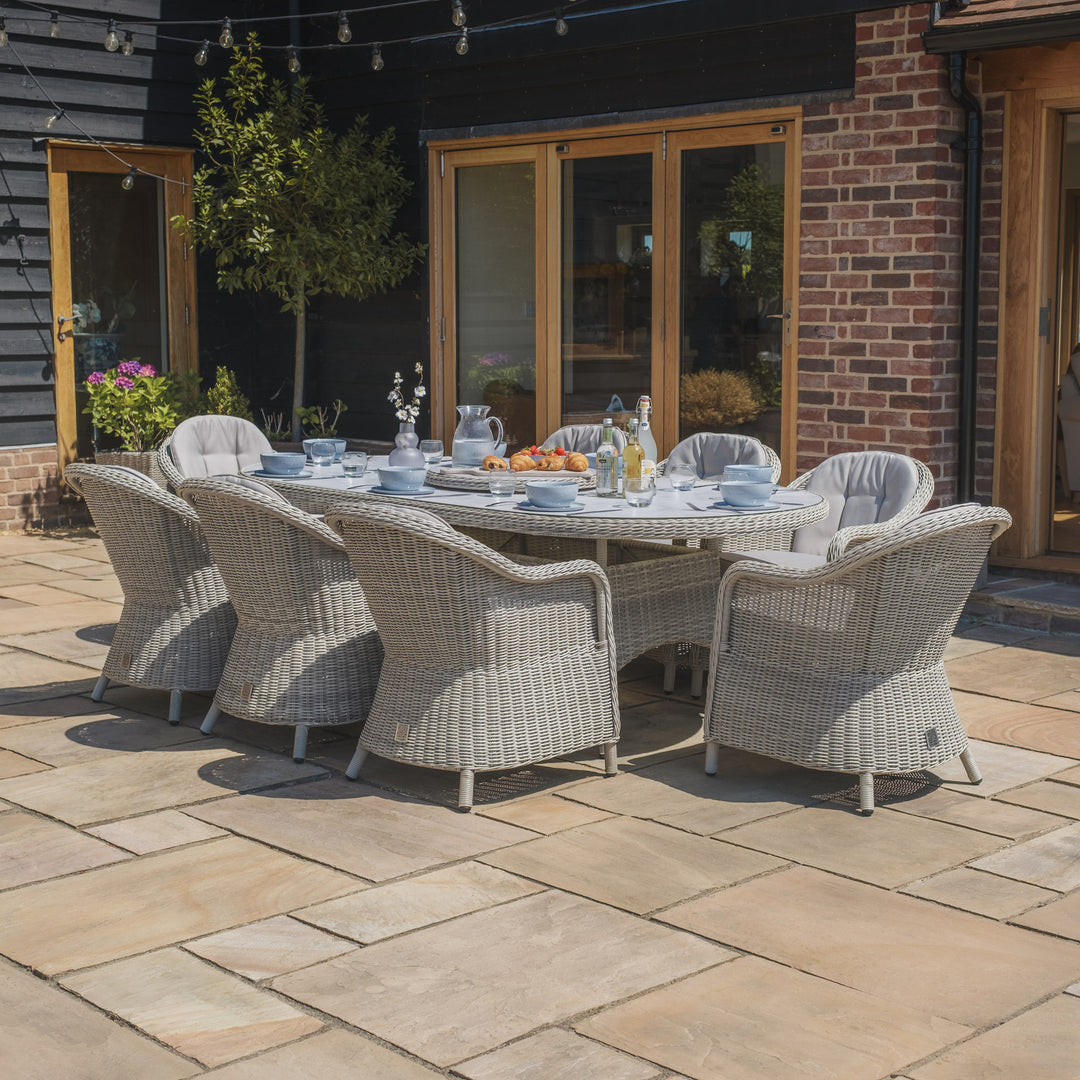 Oxford 8 Seat Oval Dining Set with Heritage Chairs and Lazy Susan - Ceramic Top