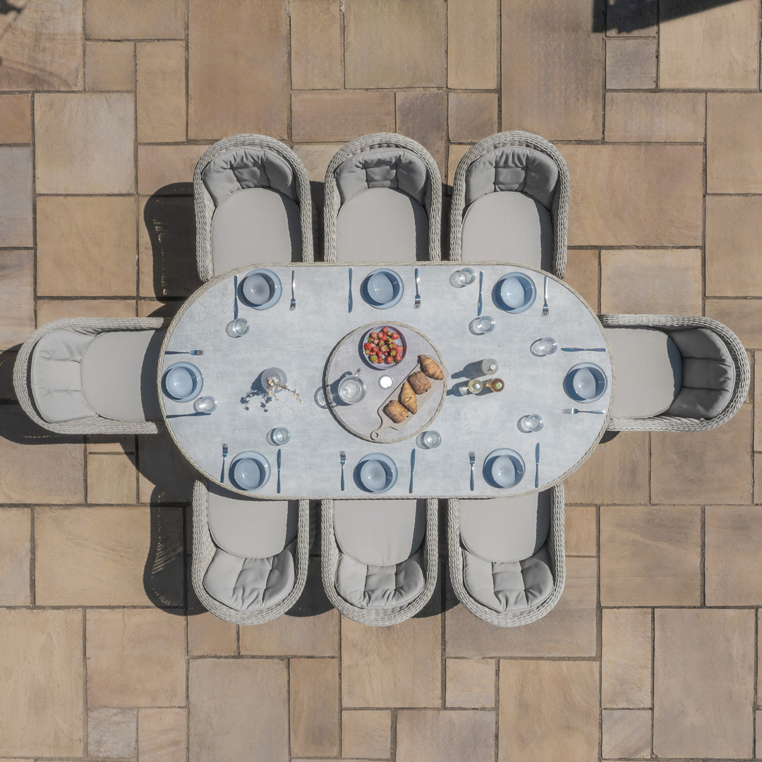 Oxford 8 Seat Oval Dining Set with Heritage Chairs and Lazy Susan - Ceramic Top
